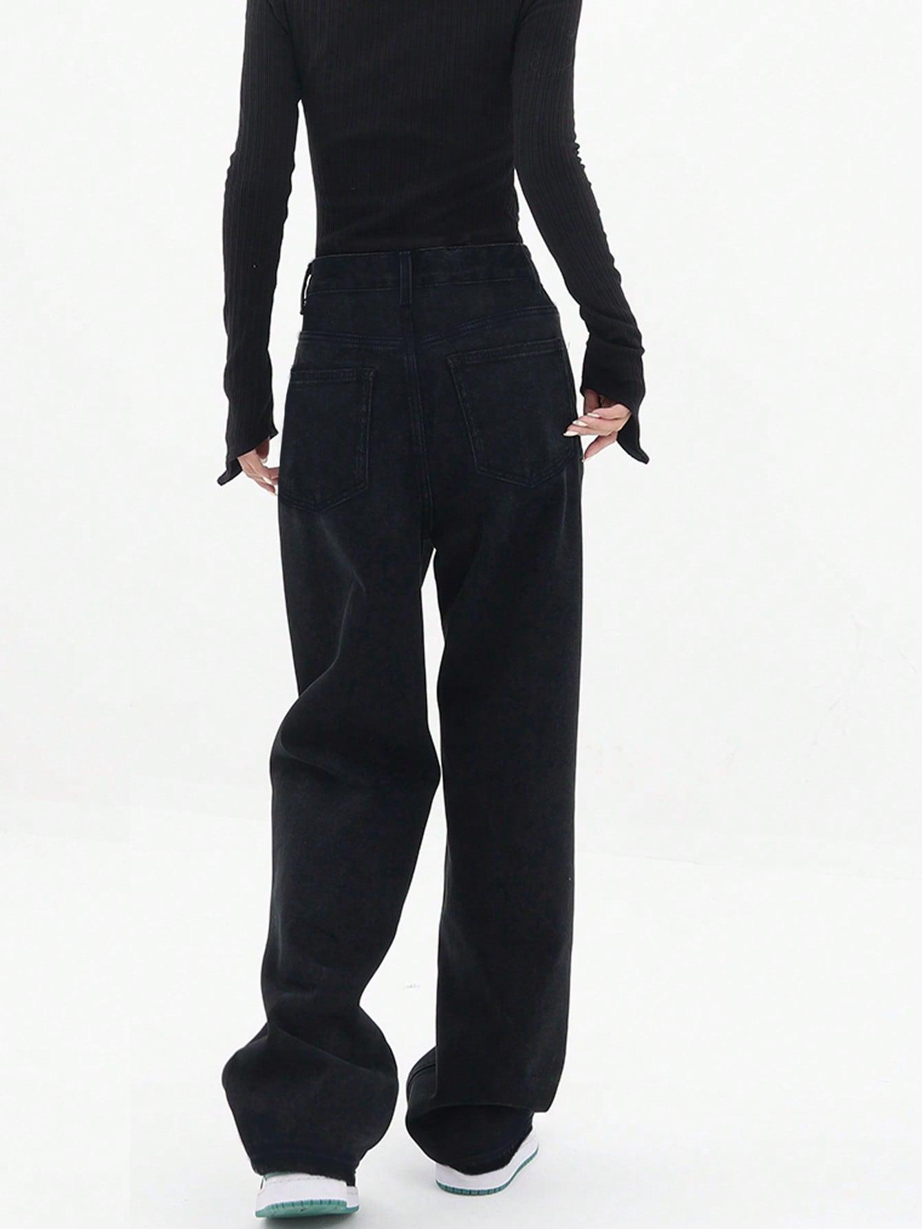 CZARNE SPODNIE JEANS PROSTA NOGAWKA