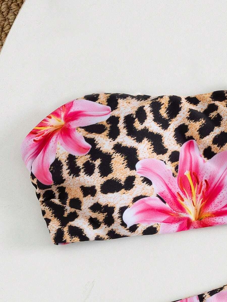 DWUCZĘŚCIOWY STRÓJ KĄPIELOWY ANIMAL PRINT KWIATY 