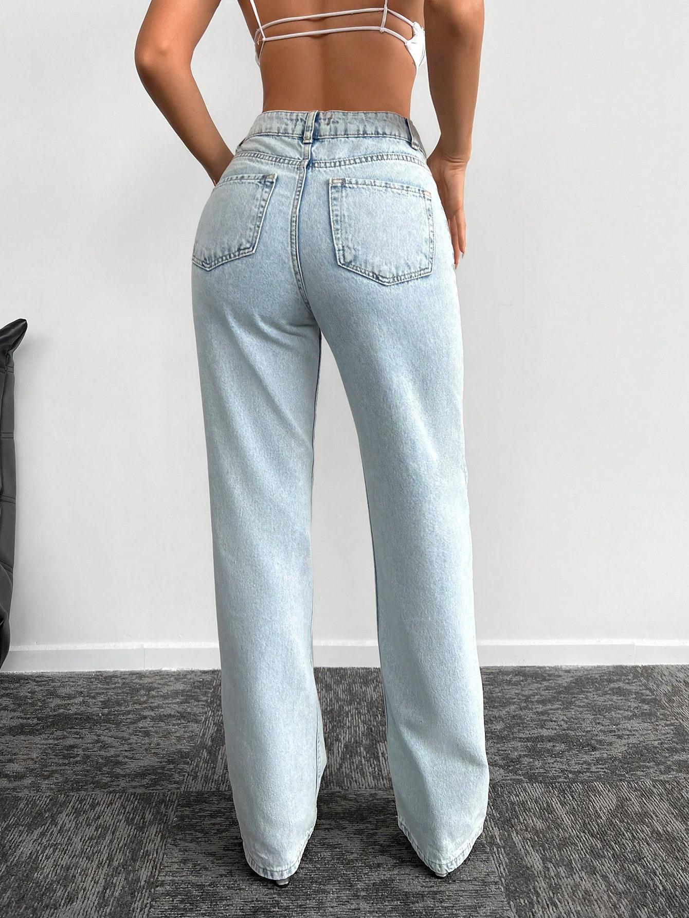 NIEBIESKIE PROSTE SPODNIE JEANSOWE WYSOKI STAN