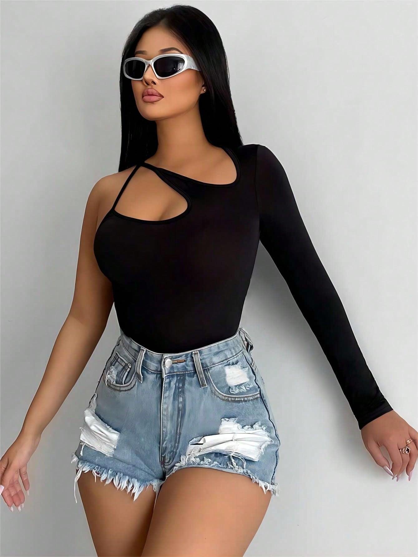 czarny top asymetria