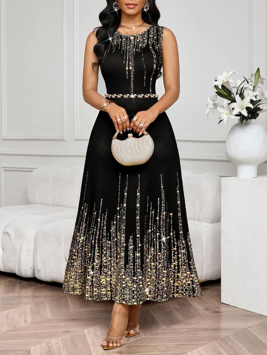 CZARNA MAXI SUKIENKA print 