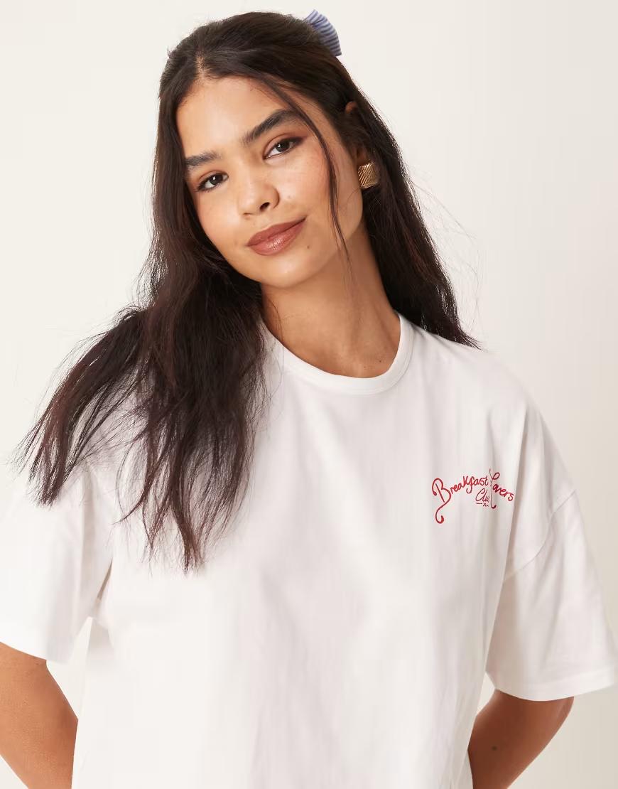 BIAŁY T-SHIRT OD PIŻAMY PRINT