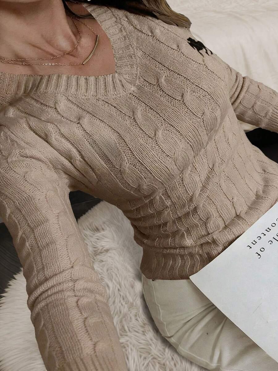 BEŻOWY SWETER V-NECK