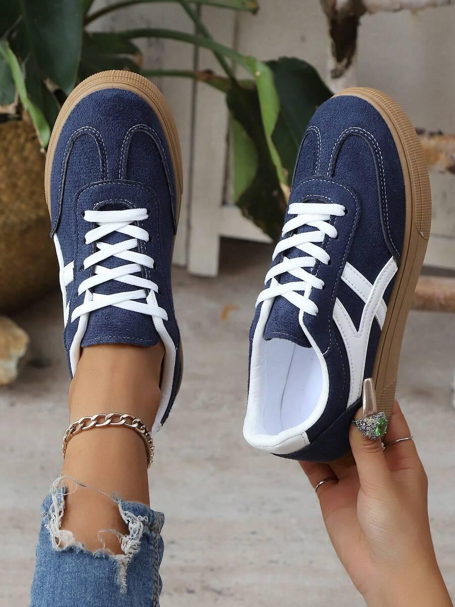 GRANATOWE SZNUROWANE BUTY SPORTOWE DAMSKIE