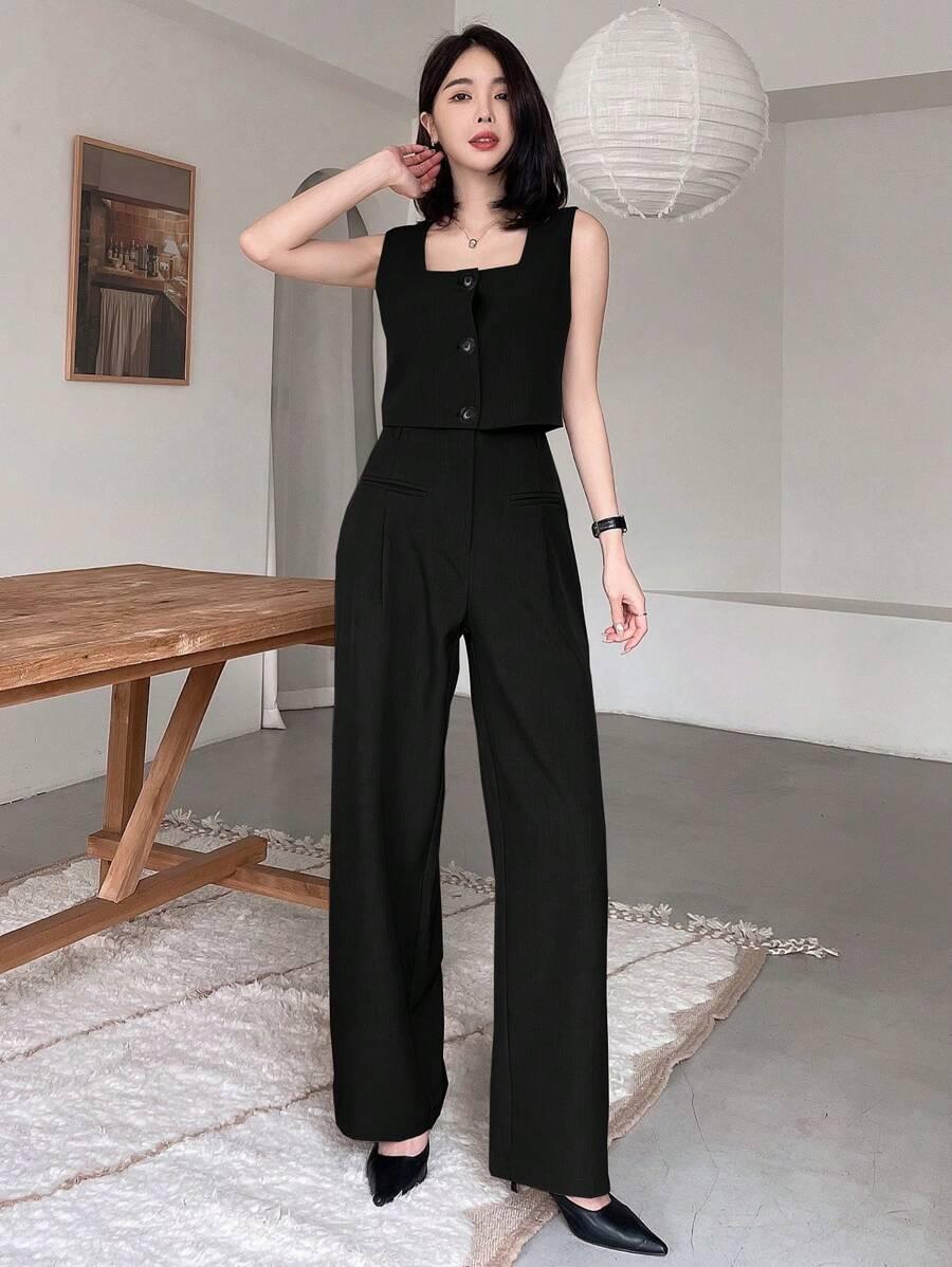 CZARNE ELEGANCKIE SPODNIE