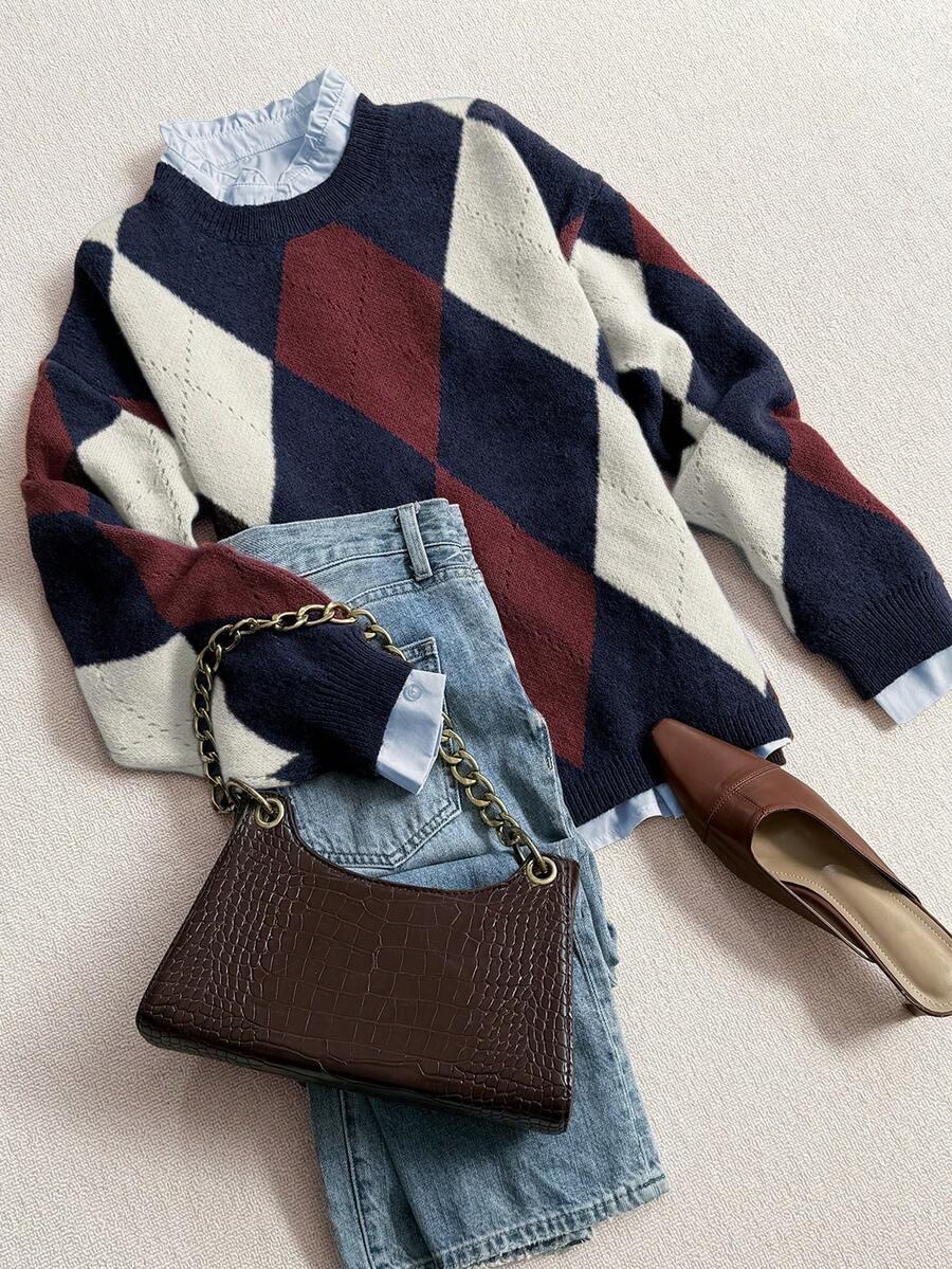 dzianinowy sweter wzór paski 