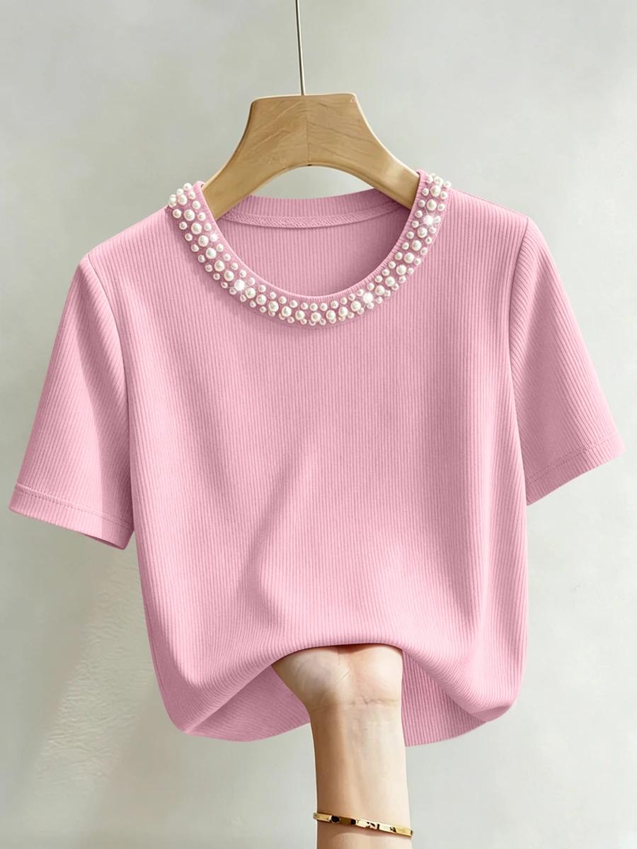 RÓŻOWY T-SHIRT zdobienie