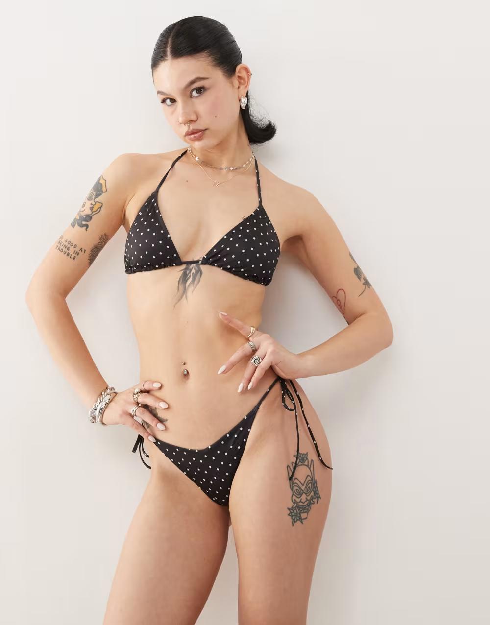 czarny dół od bikini groszki wiązanie