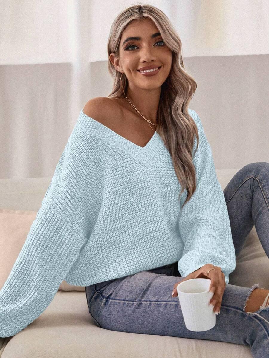 NIEBIESKI SWETER V-NECK