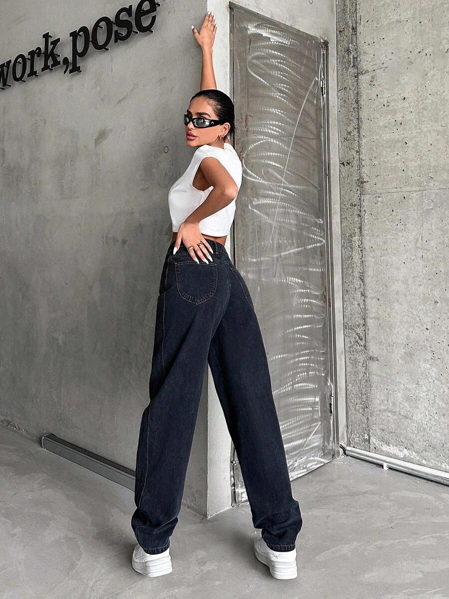 CZARNE SPODNIE JEANS 