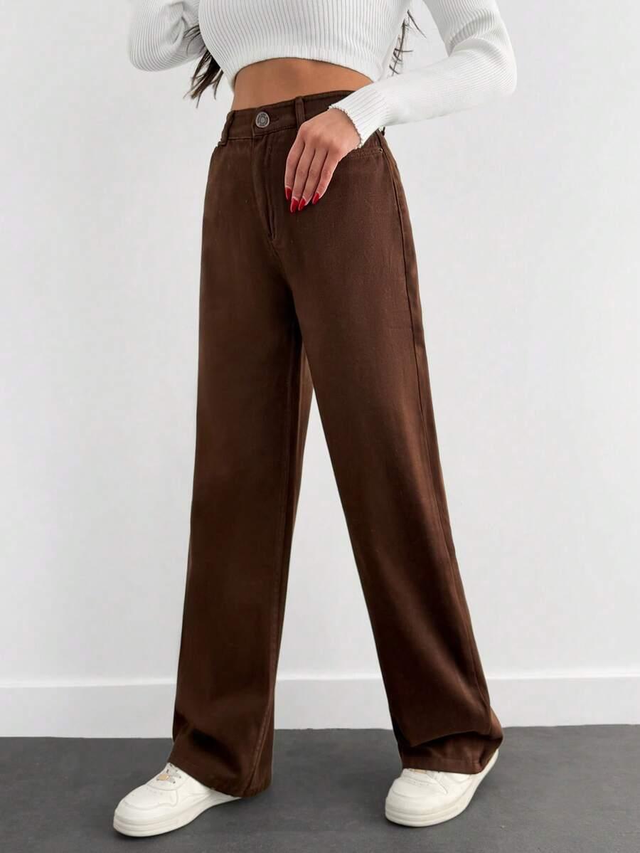 BRĄZOWE SPODNIE JEANS