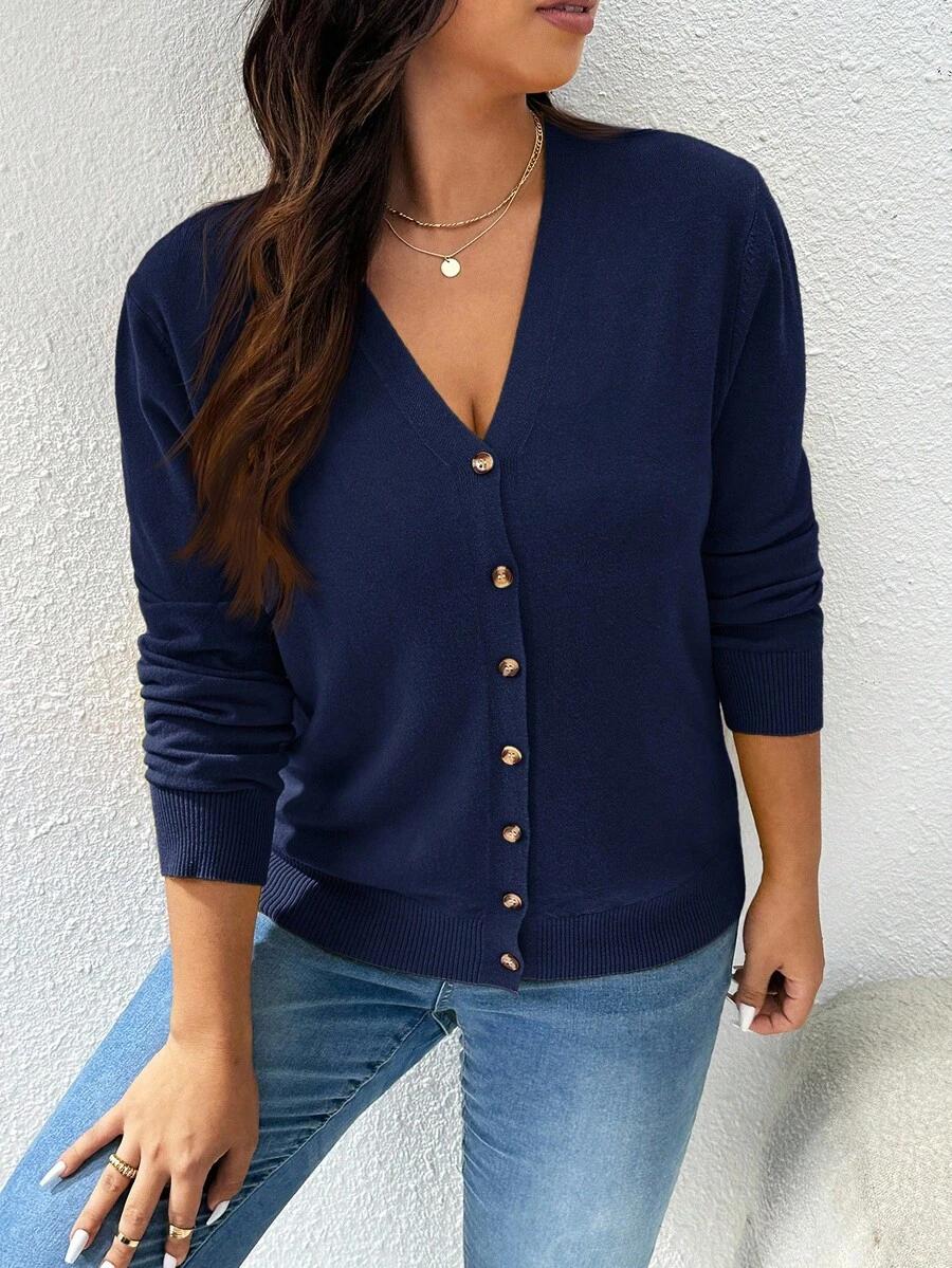 GRANATOWY SWETER V-NECK 