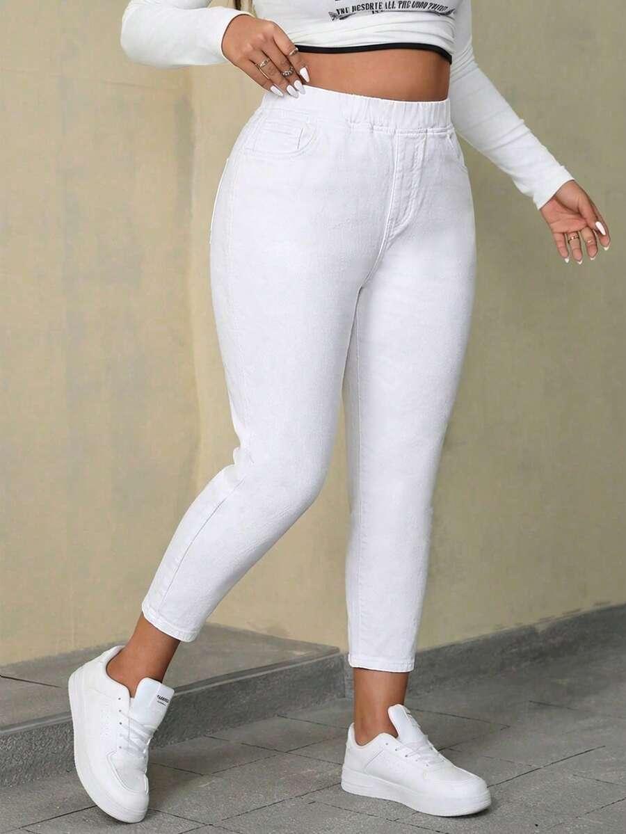 białe spodnie jeans wysoki stan