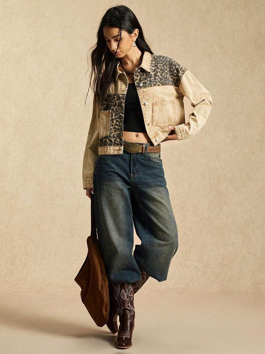 BEZOWA KURTKA JEANS ANIMAL PRINT