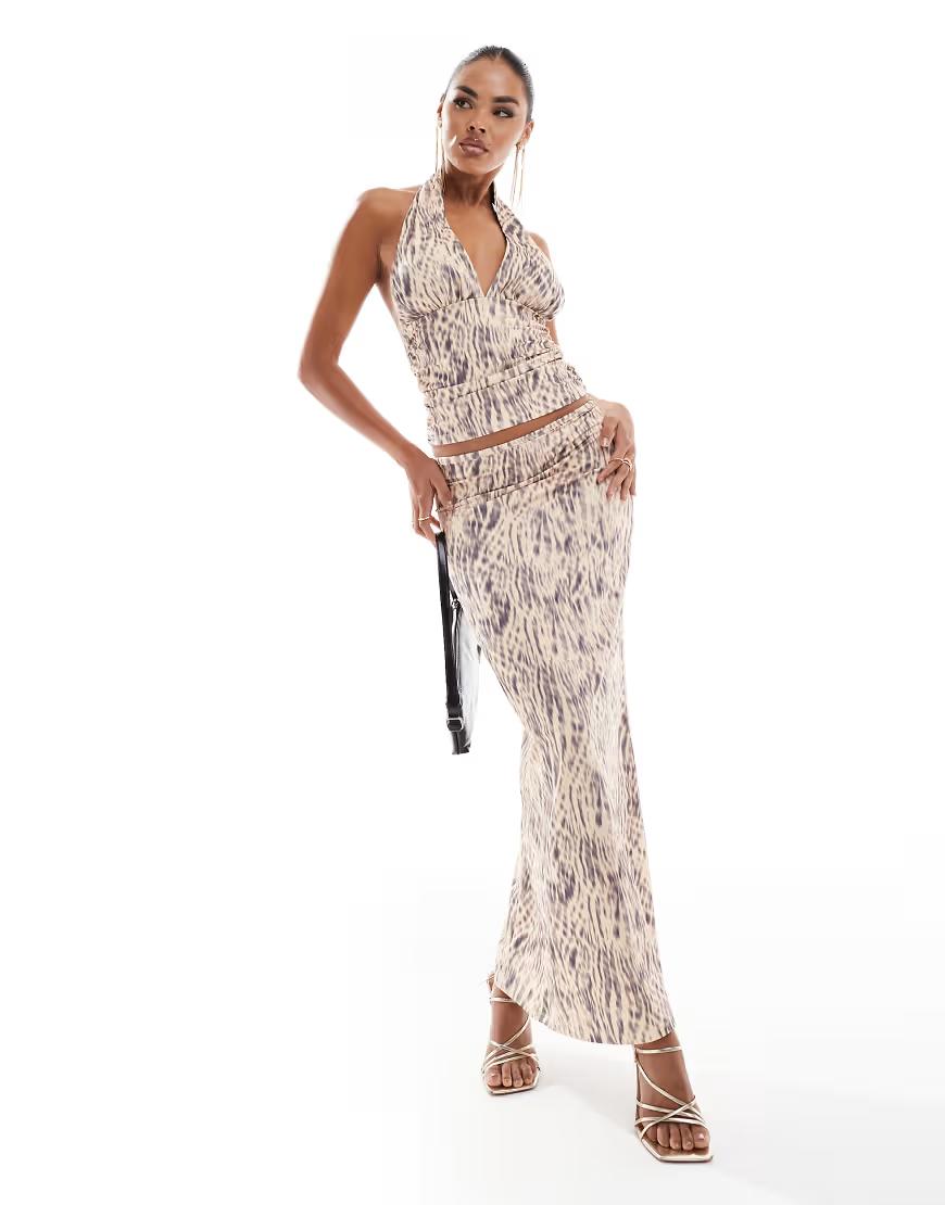 top halter odkryte plecy print