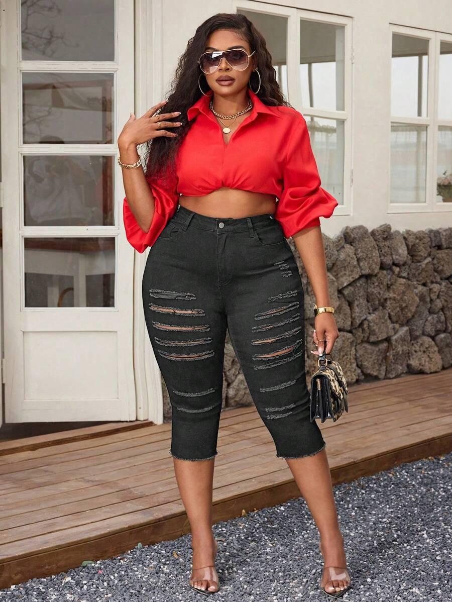 spodnie rybaczki jeans ripped