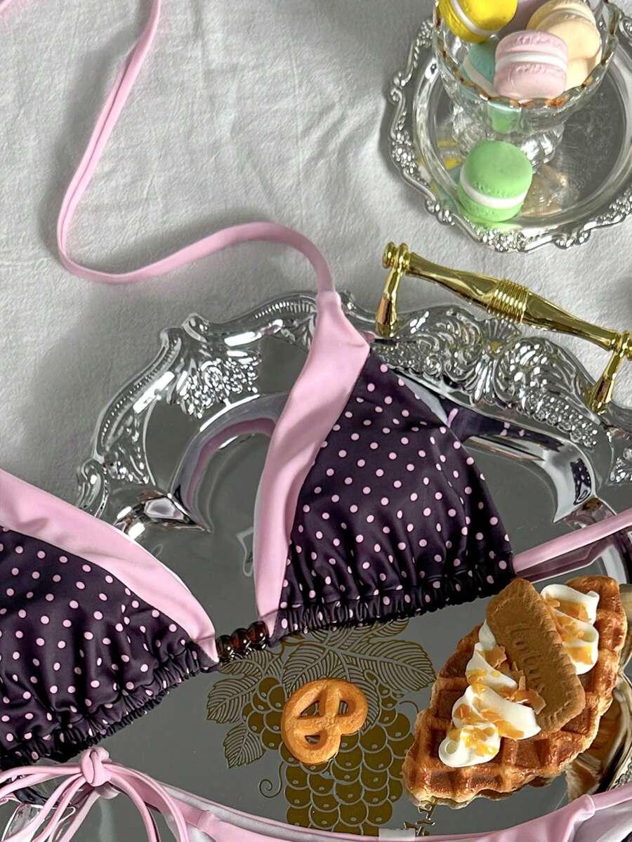 KOMPLET BIKINI WIĄZANY W GROSZKI