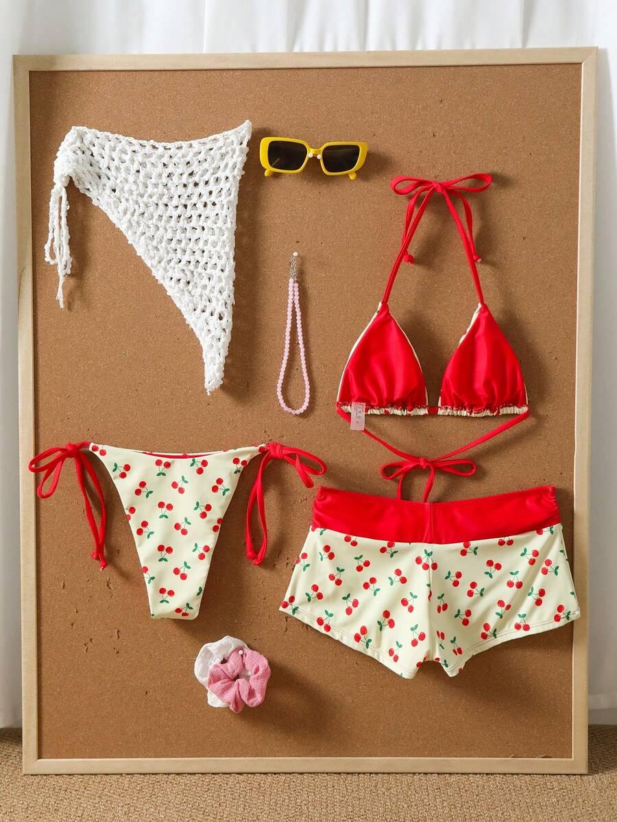 TRZYCZĘŚCIOWY KOMPLET BIKINI  wisienki