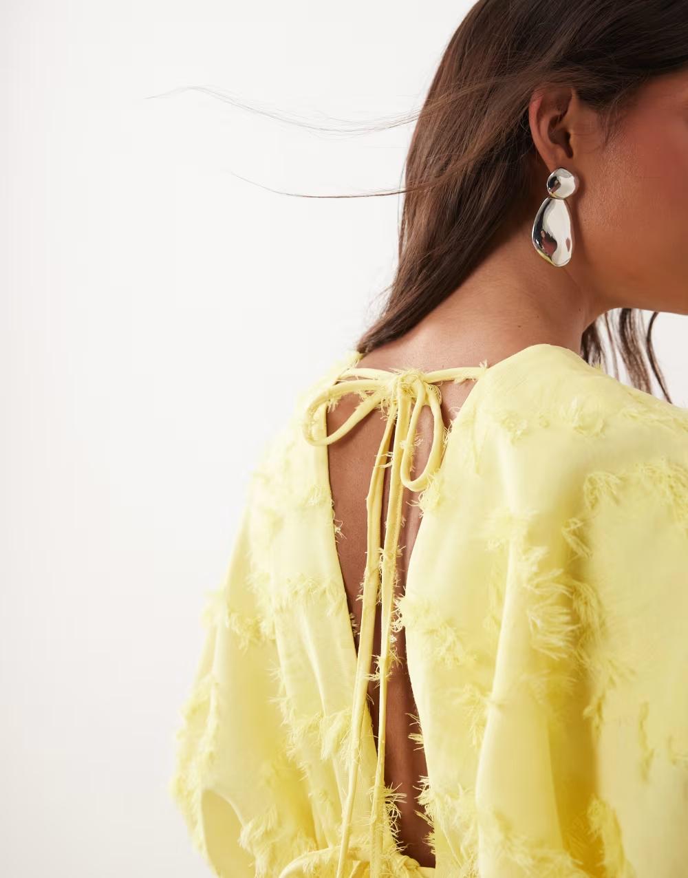 żółta maxi sukienka v-neck tekstura