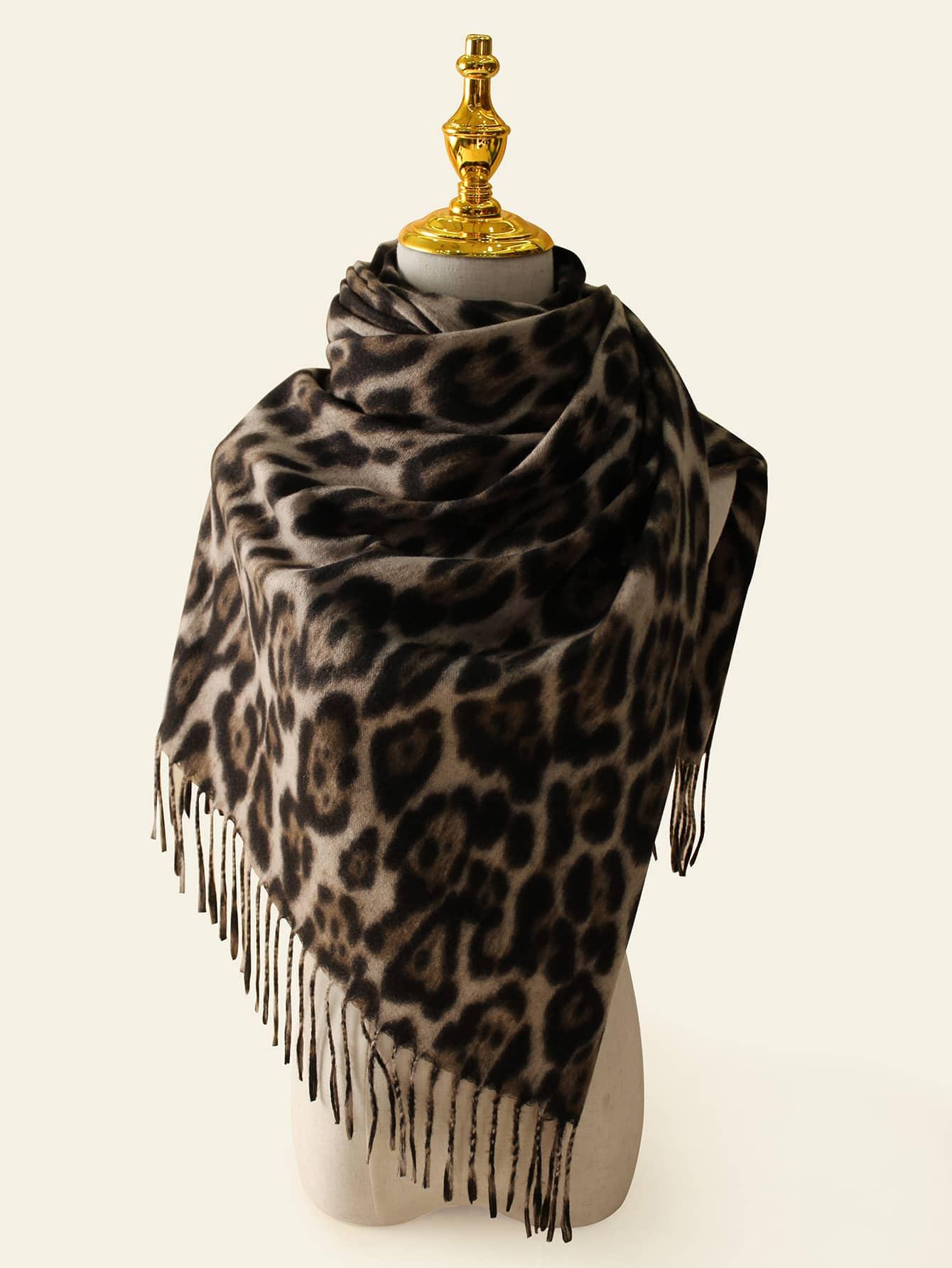 szal animal print frędzle