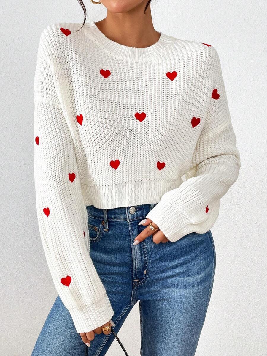 DZIANINOWY SWETER WZÓR SERCA