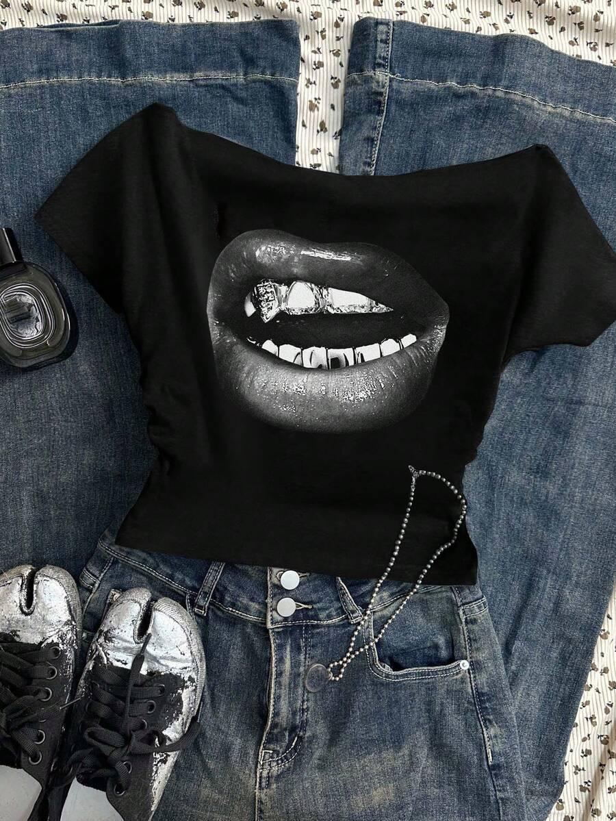 czarny top print