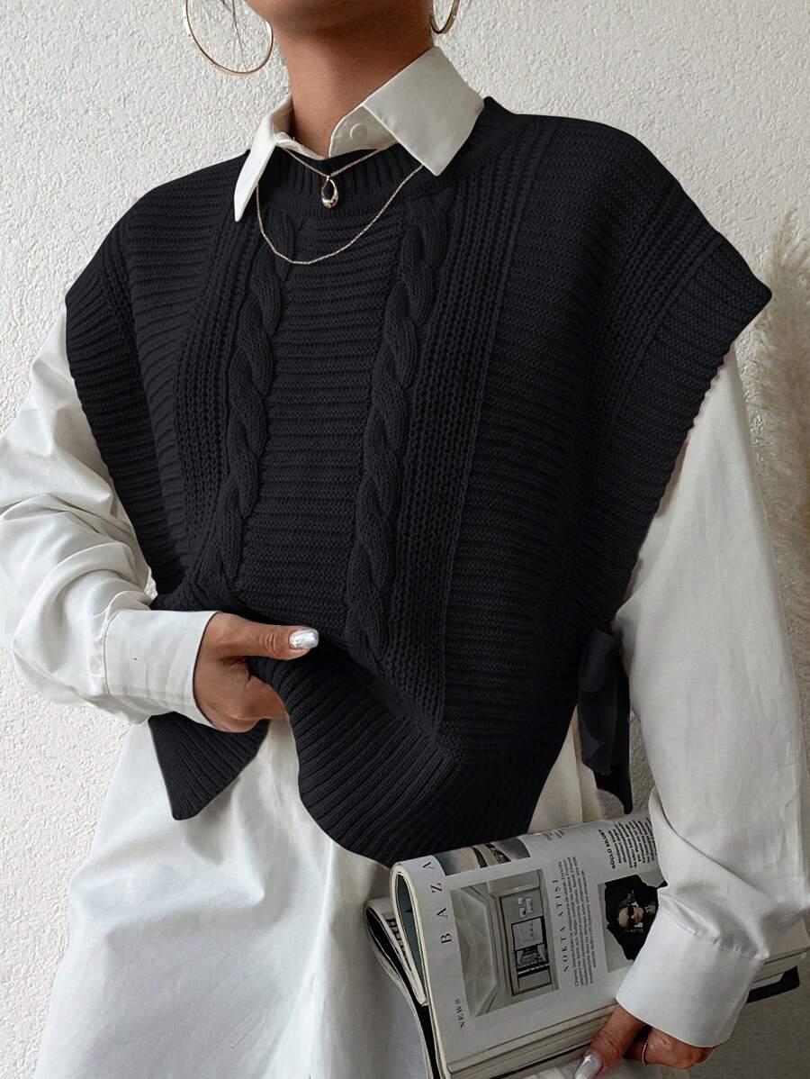 CZARNY SWETER BEZ RĘKAWÓW WIĄZANIE