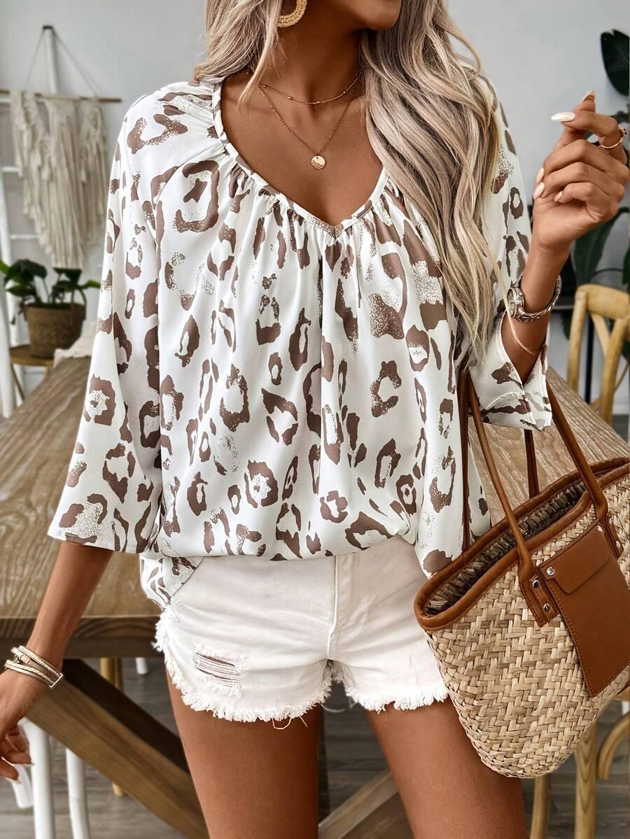 bluzka v-neck animal print