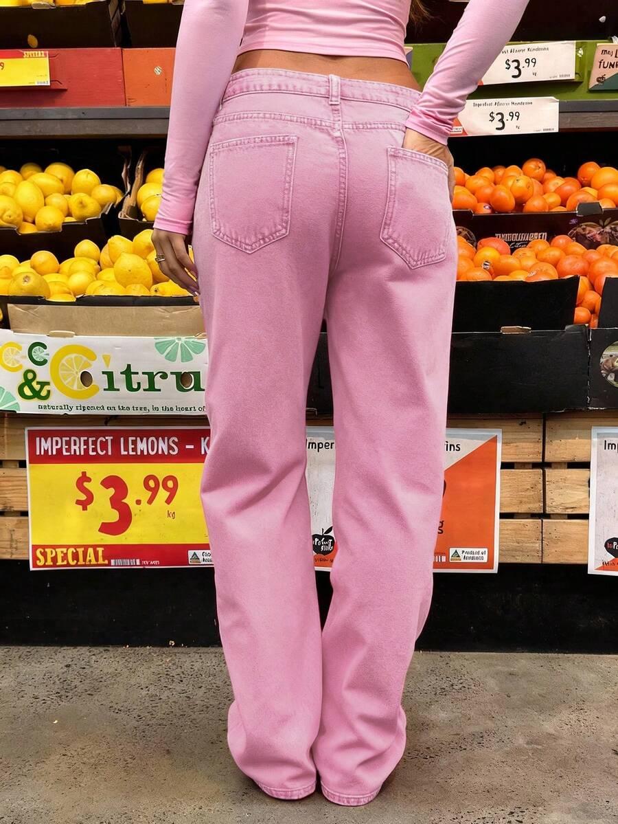 różowe spodnie jeans 