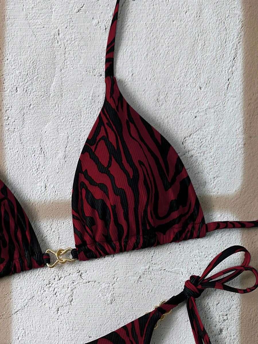 czerwony dwuczęściowy strój kąpielowy animal print 