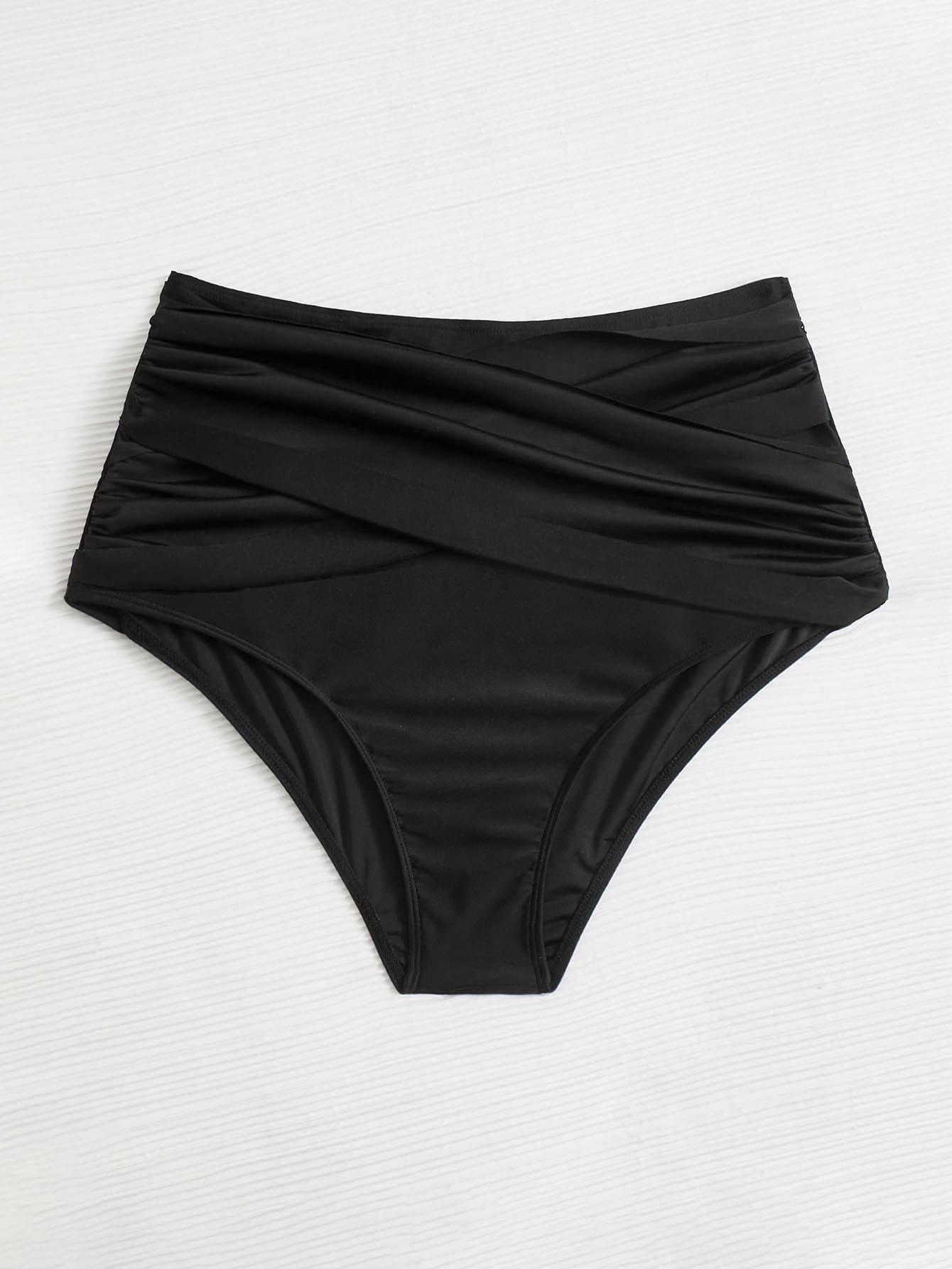 CZARNY DÓŁ OD BIKINI MARSZCZENIA WYSOKI STAN