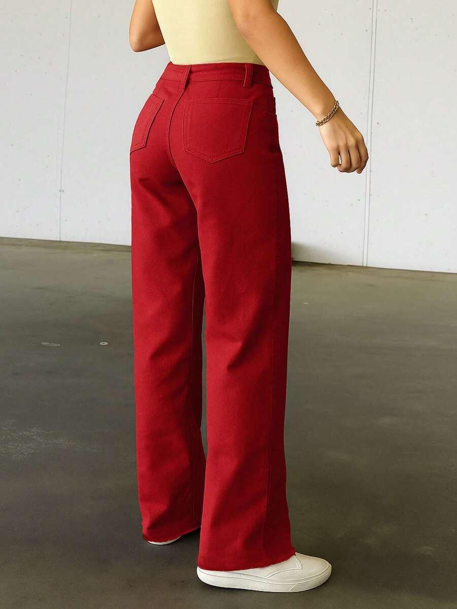 CZERWONE SPODNIE JEANS