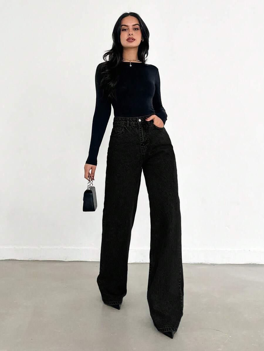 CZARNE SPODNIE JEANS