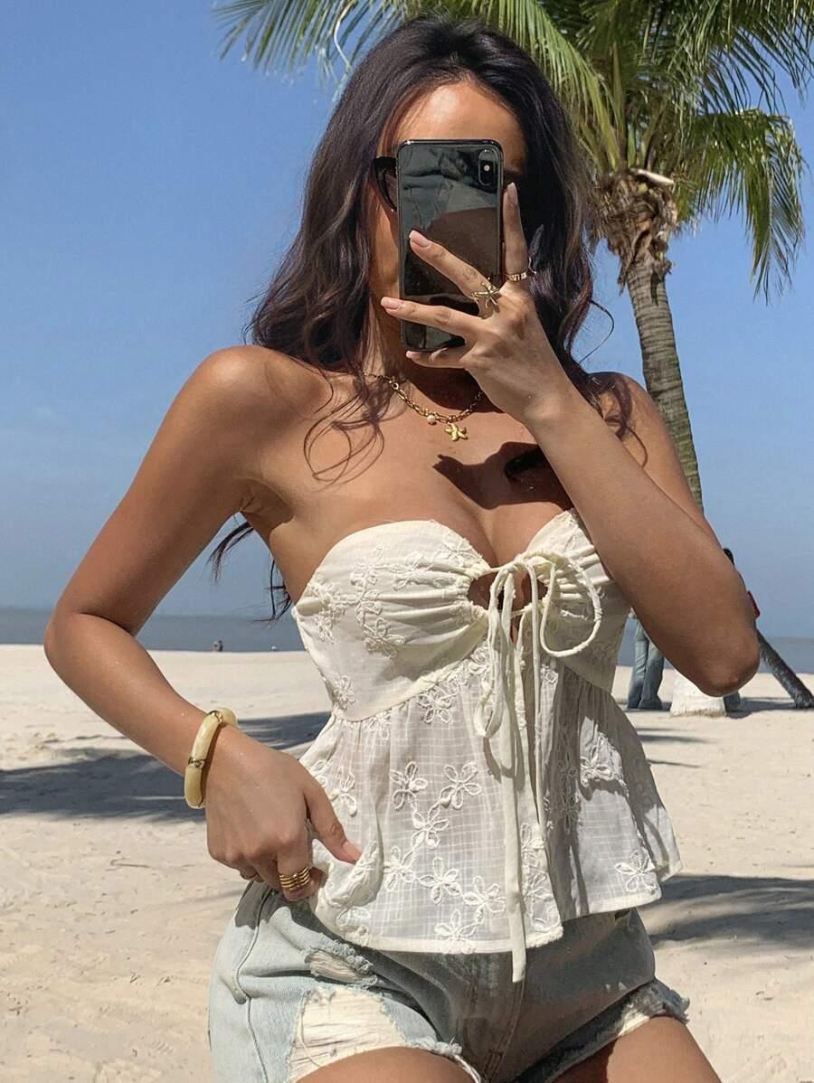 BLUZKA TOP Z WIĄZANIEM BOHO 