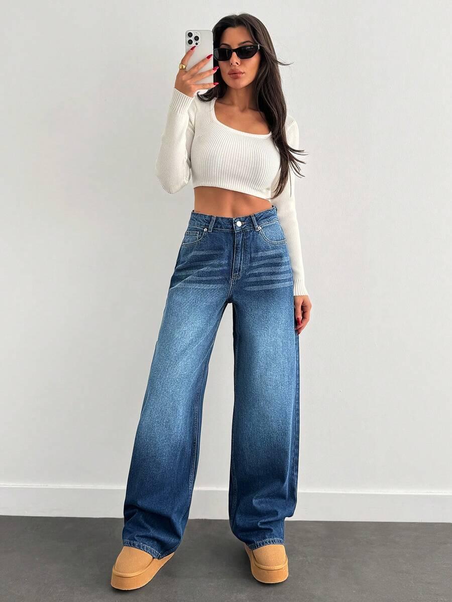 niebieskie spodnie jeans wysoki stan 