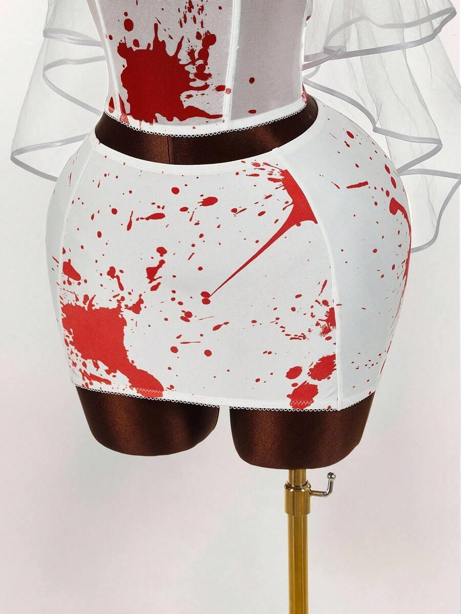 STRÓJ HALLOWEEN BIUSTONOSZ BANDEAU I MINI SPÓDNICZKA