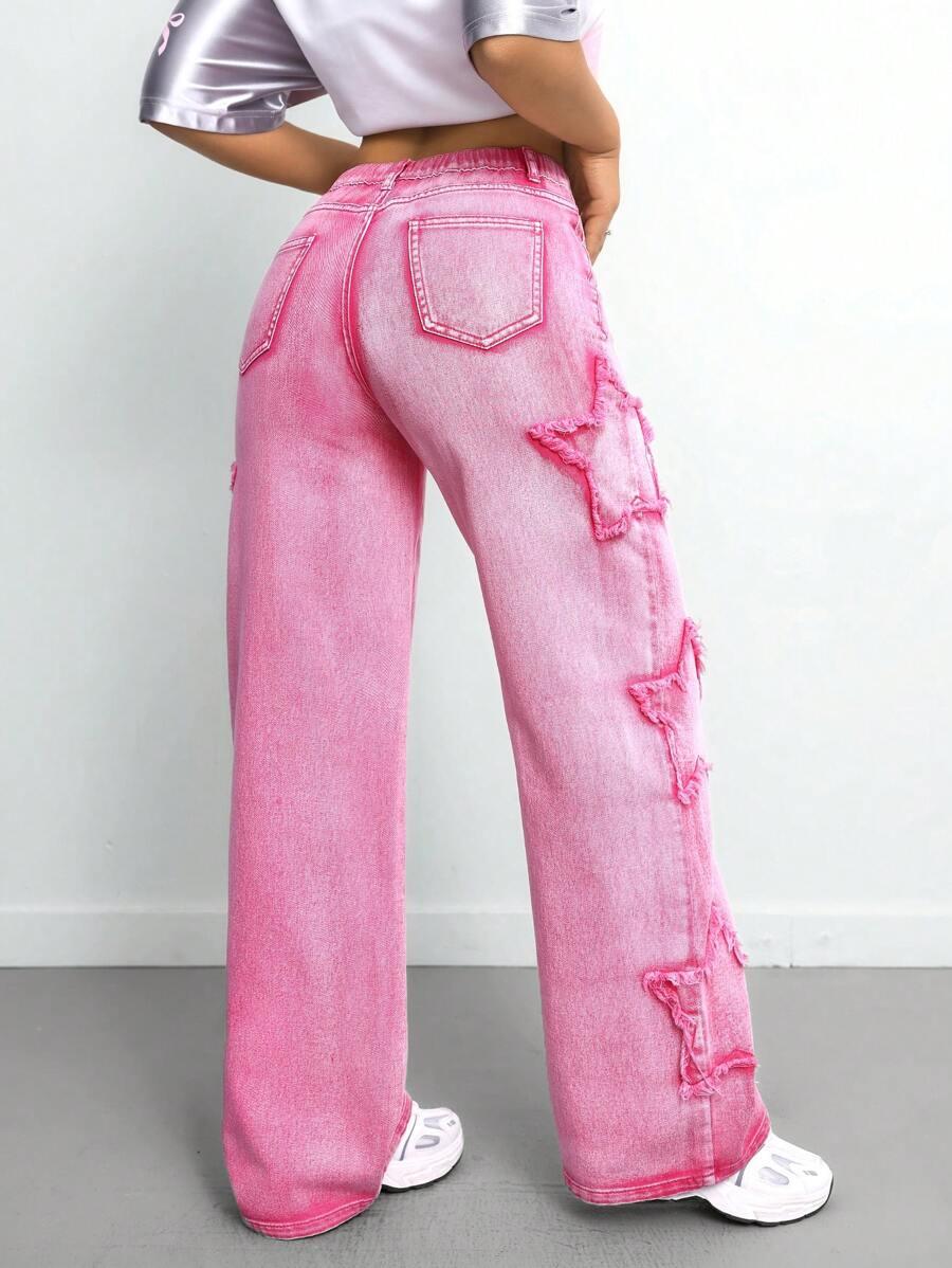 różowe spodnie jeans