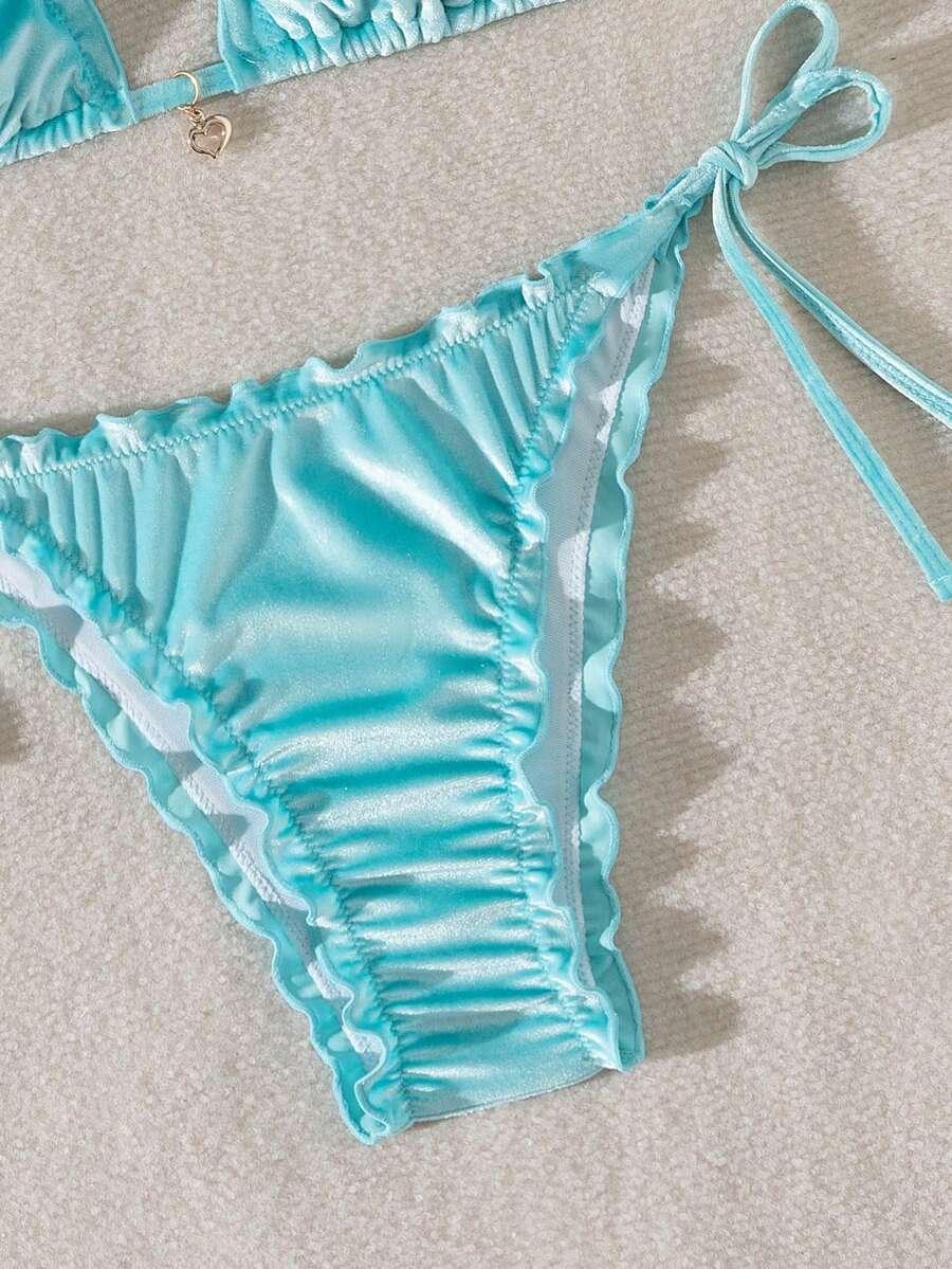 niebieski komplet bikini welur