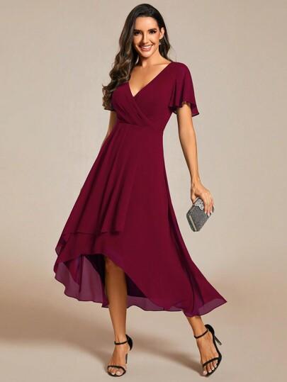 bordowa sukienka v-neck 
