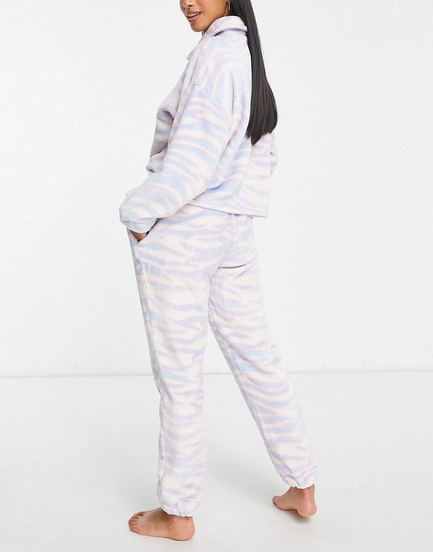 polarowe spodnie od piżamy ściągacze zebra print casual