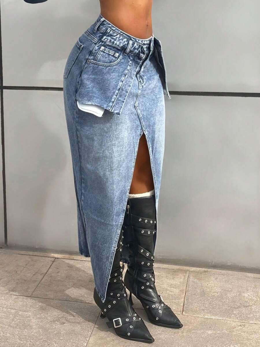 niebieska spódnica jeans