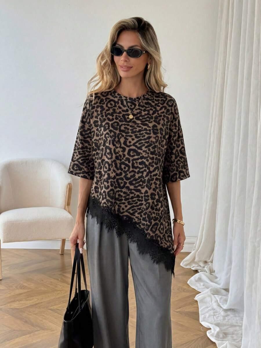 asymetryczna bluzka animal print