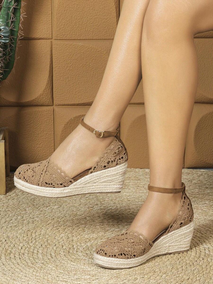 brązowe espadryle koturn