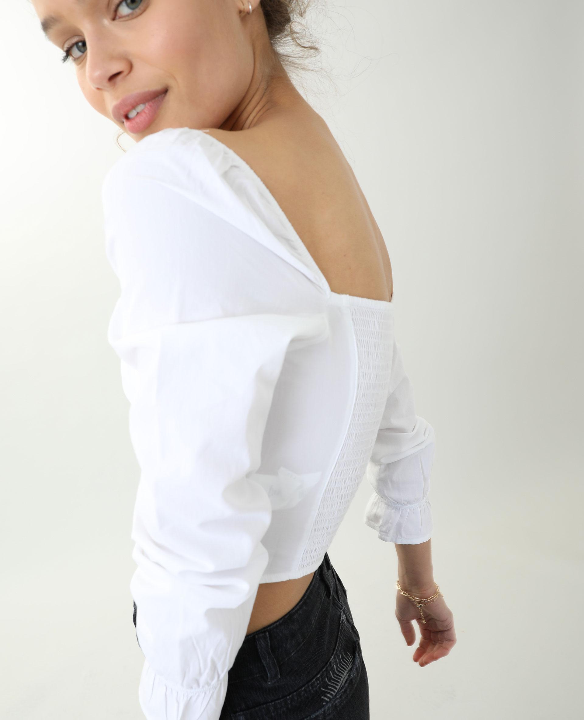 crop top długi rękaw marszczenia haftki