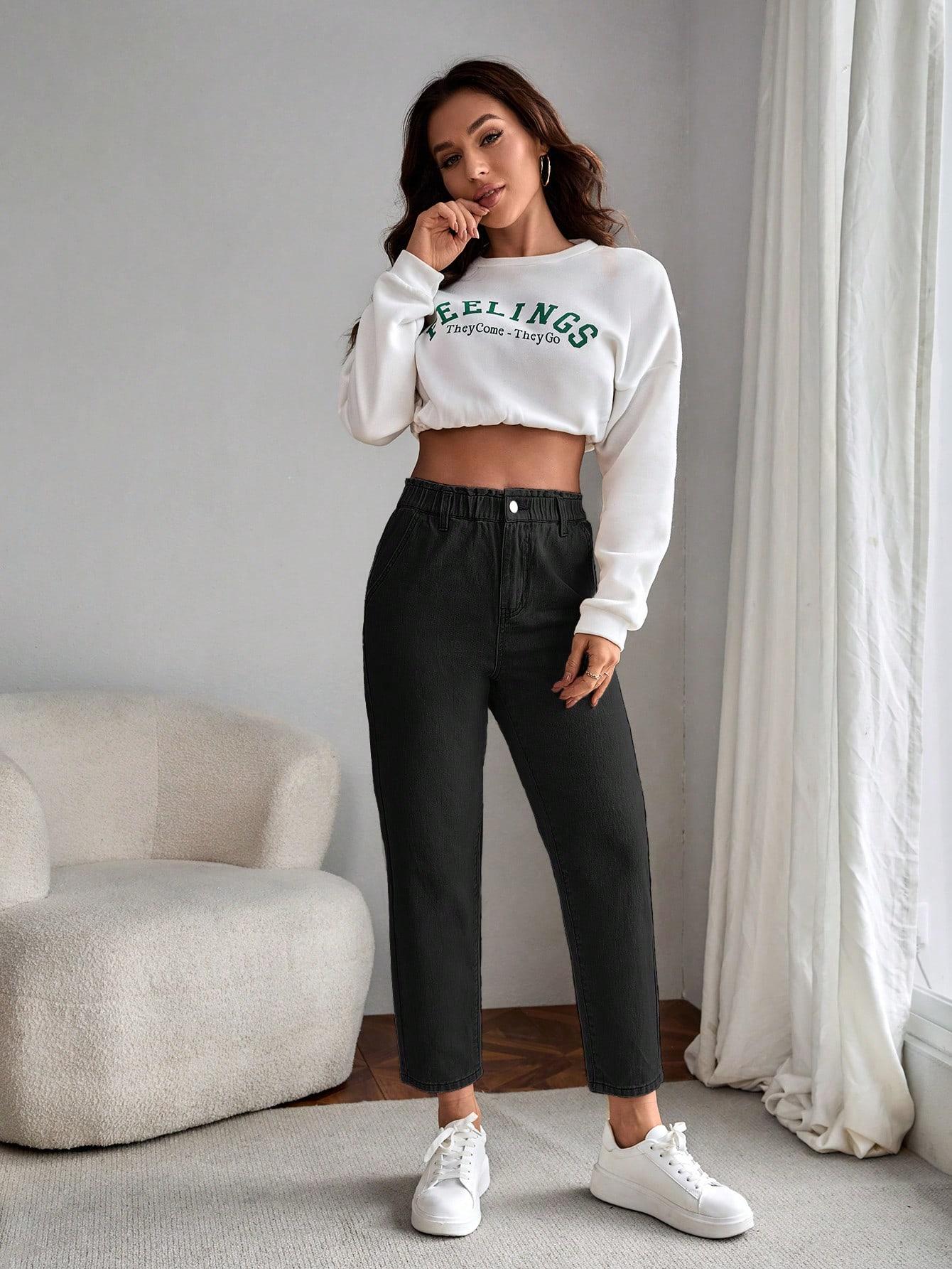 CZARNE SPODNIE JEANS WYSOKI STAN 