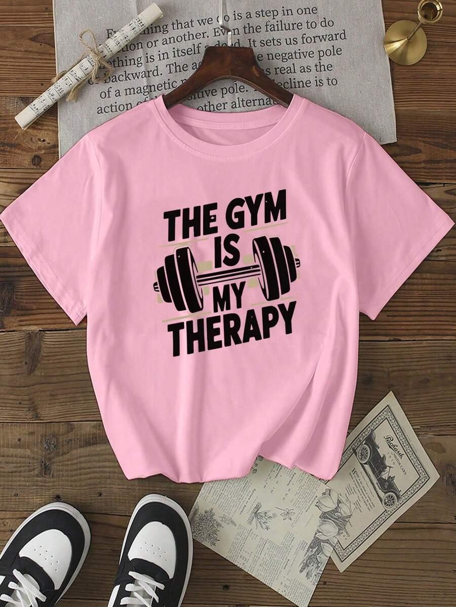 różowy t-shirt napis the gym is my therapy