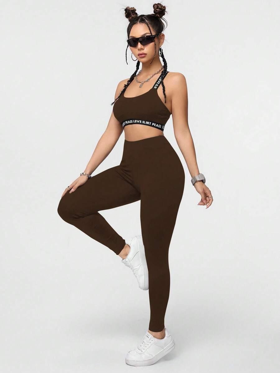 brązowe klasyczne legginsy