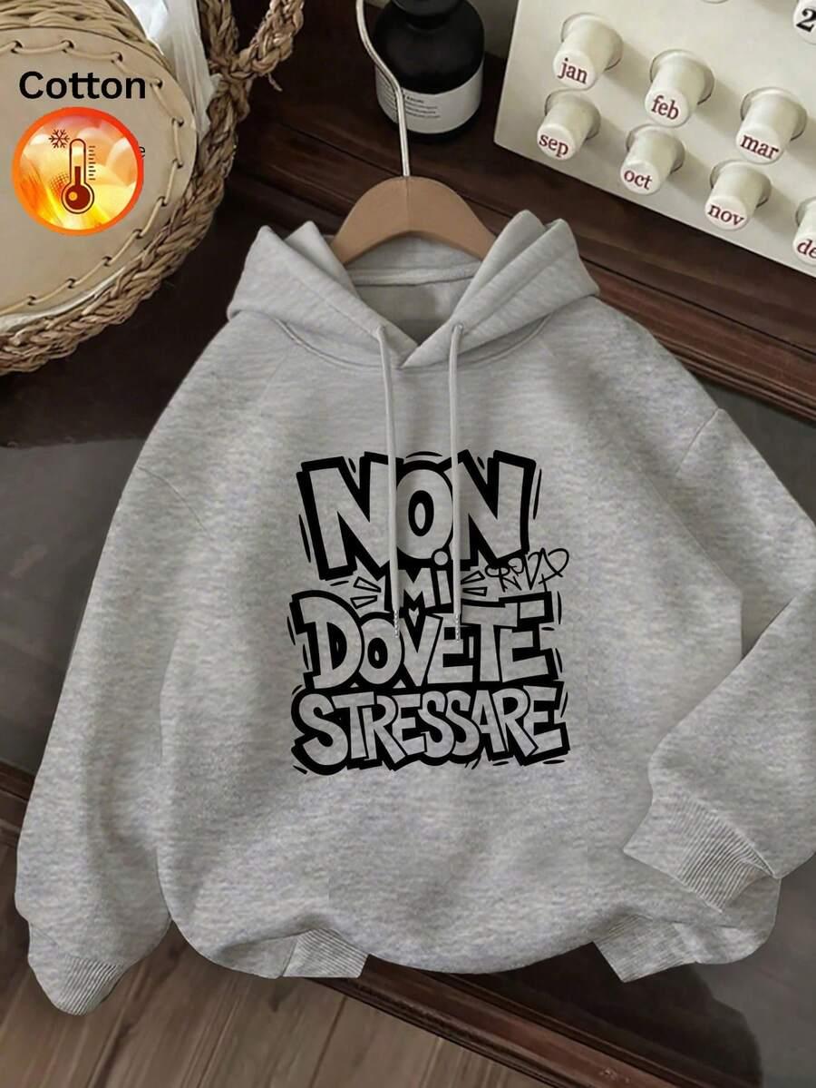 szara bluza z kapturem nadruk