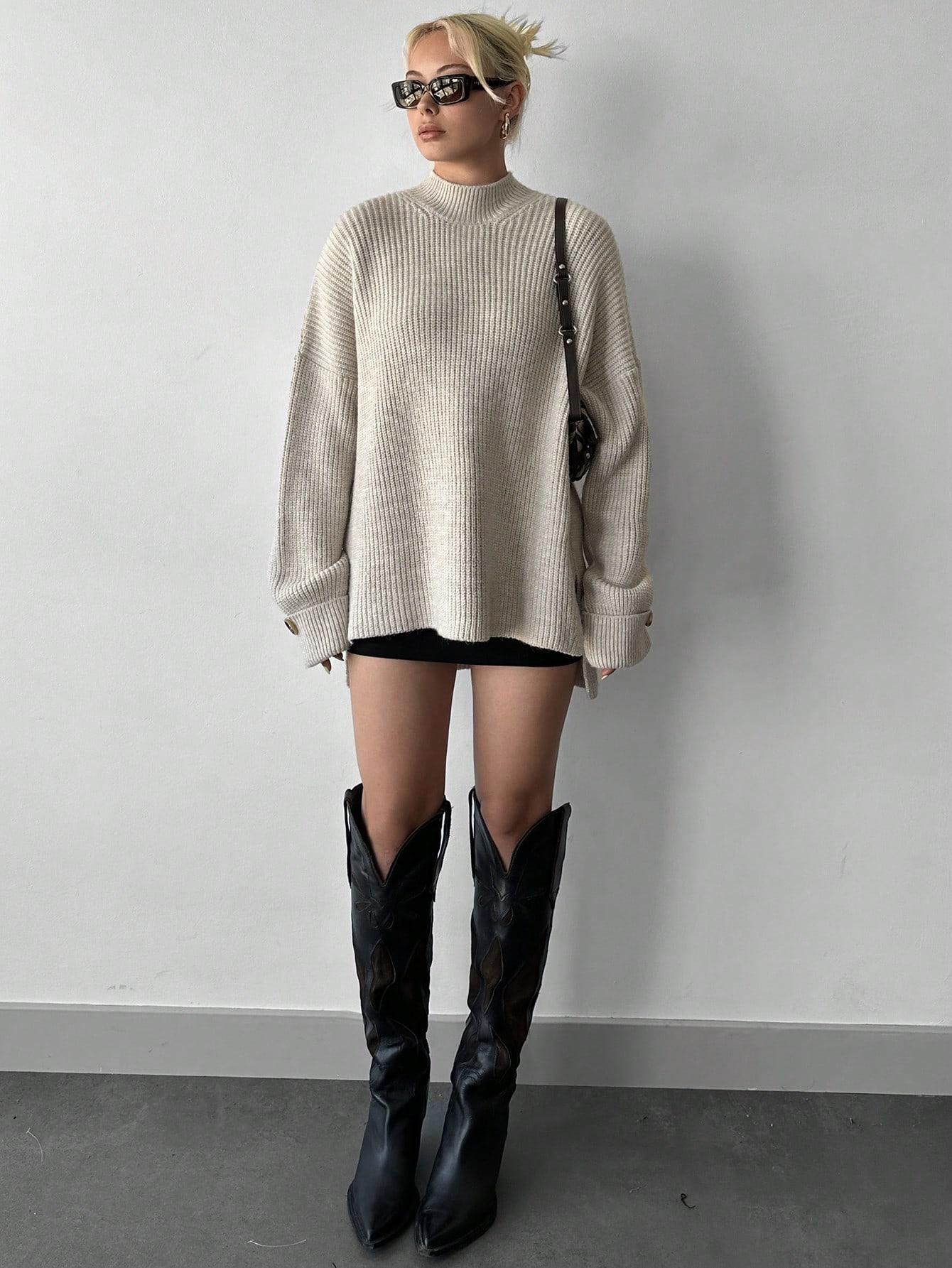 BEŻOWY SWETER DŁUGI RĘKAW