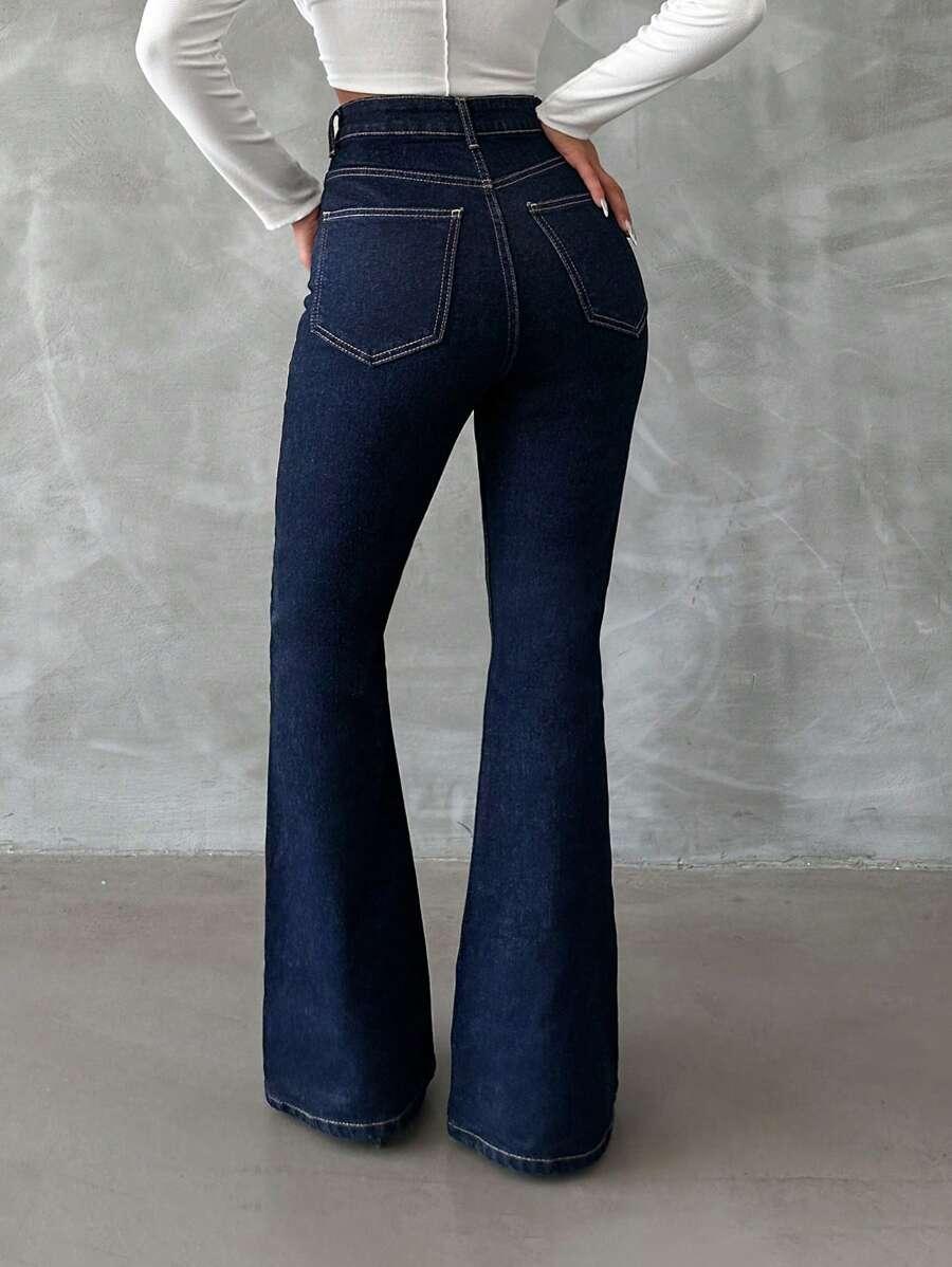 GRANATOWE SPODNIE JEANS DZWONY